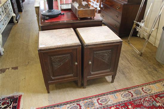 Pr oak marble top bedside cabinets